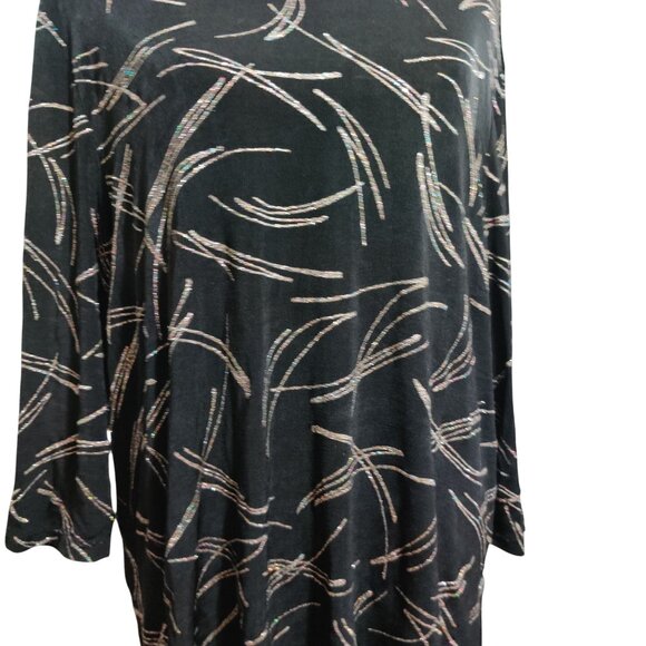 Amanda XL Vintage Black Metallic Abstract Print Tunic Blouse Long Sleeve USA - Picture 10 of 11